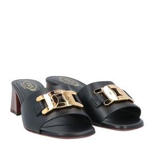 Tod's Black Mules with Gold Buckle